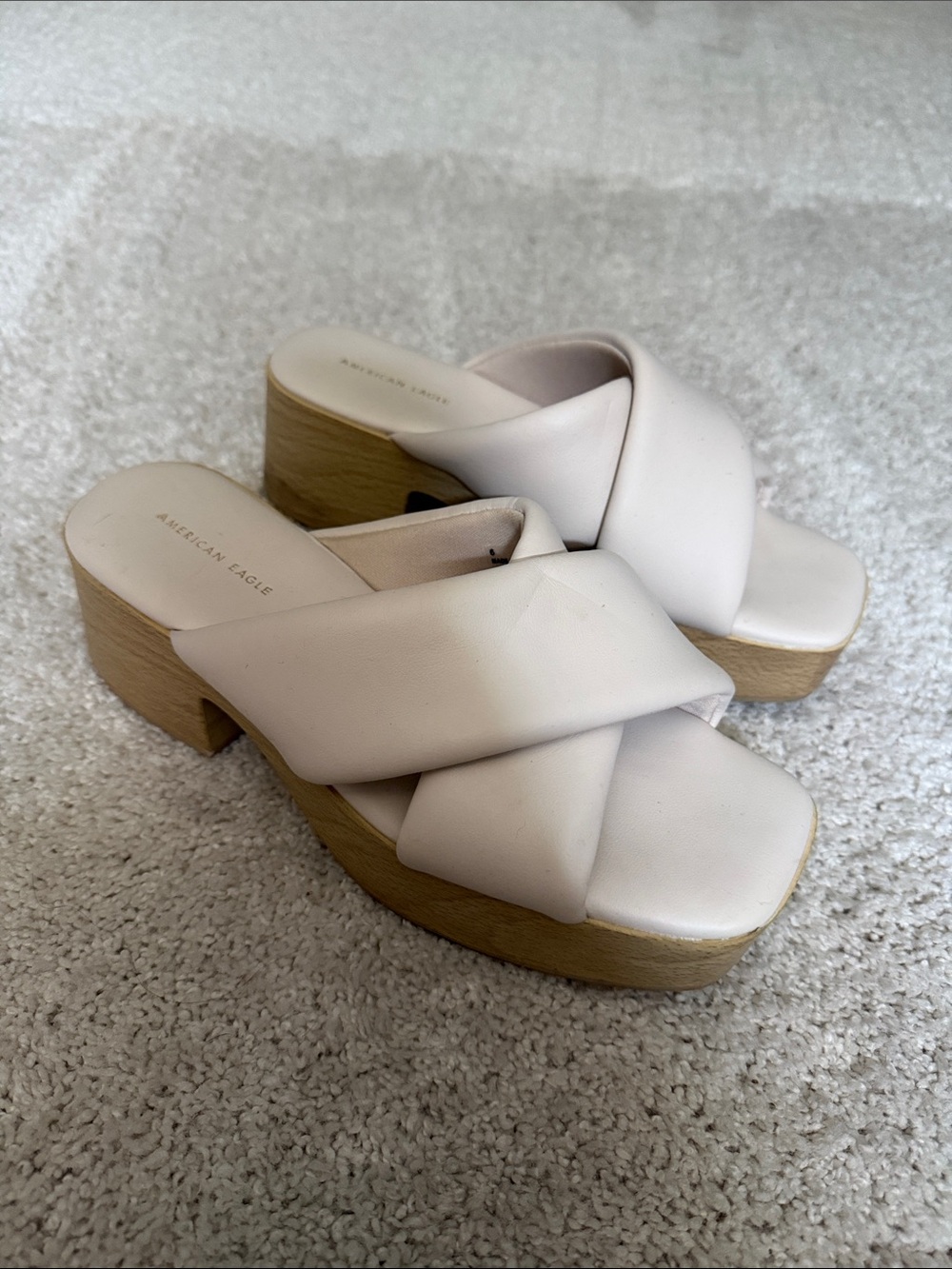 American Eagle Outfitters Cream Crisscross Platform Mules